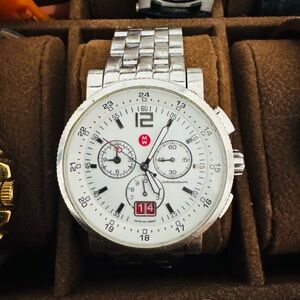 Michele Silver Chronograph Watch with White Dial